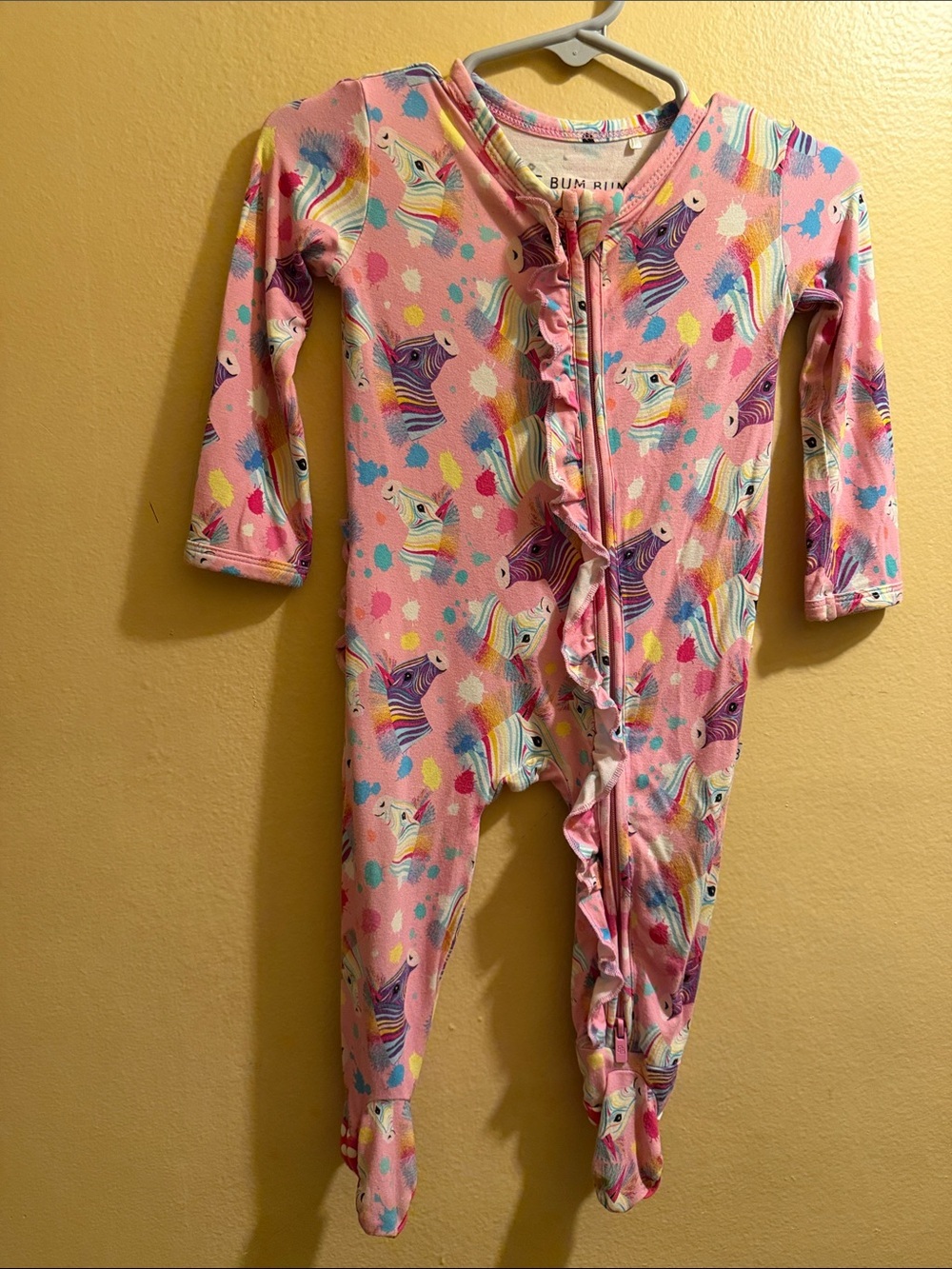 Pink Unicorn Zip-Front Footed One-Piece for Kids